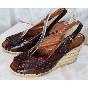 FRED BRAUN Vintage 70's Brown Leather Open Toe Heels‎ Made in Italy 6.5 B